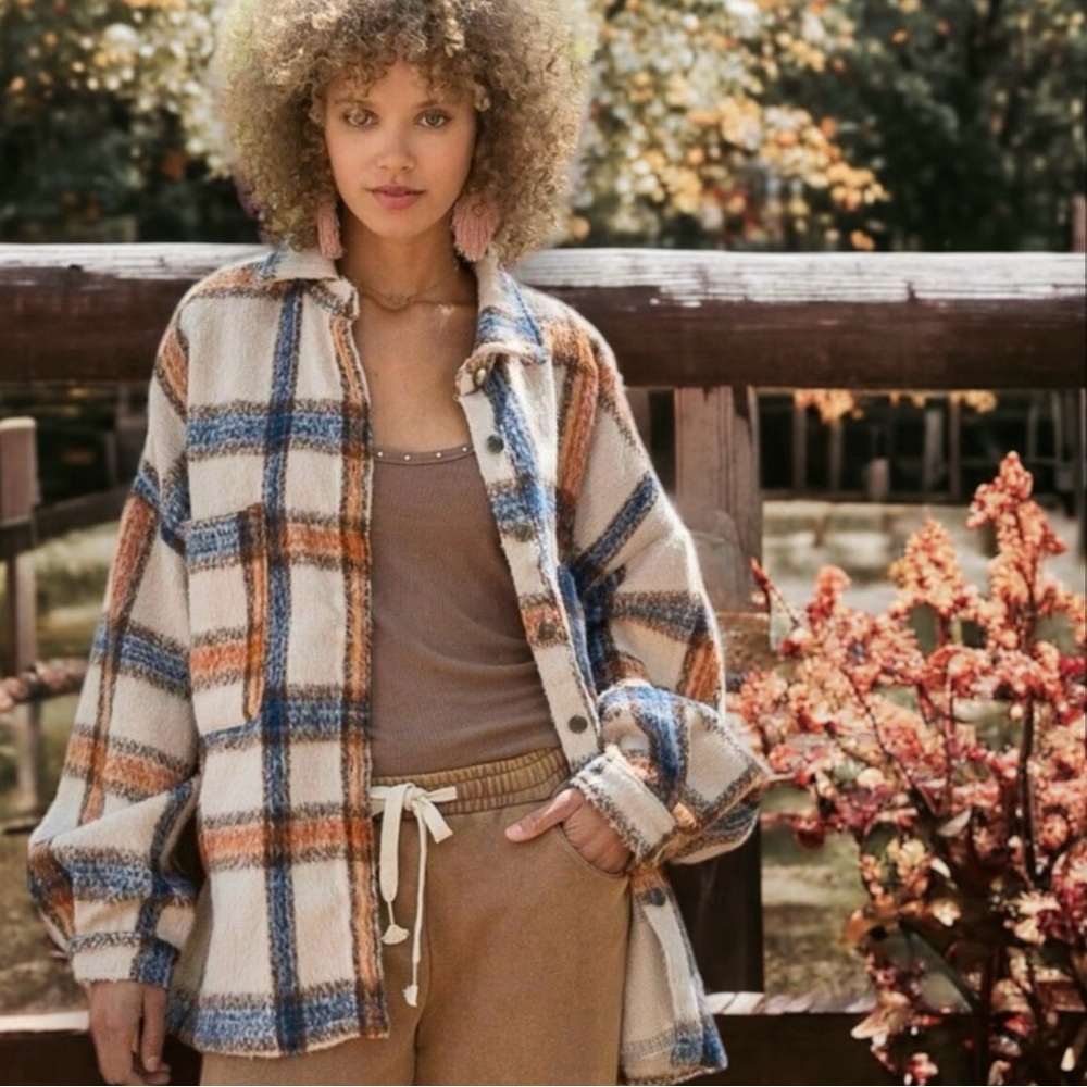 POL Plaid Shirt Jacket Shacket